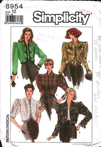 8954 Vintage Simplicity SEWING Pattern Misses 1980s Lined Bolero Jacket 12 Top - Picture 1 of 2