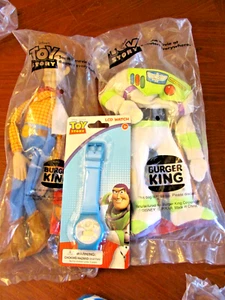 1995 Disney Toy Story 4 Burger King Woody 11" Buzz Lightyear 9" & Buzz Uhr Neu in Verpackung - Bild 1 von 9