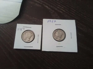 Moneda de diez centavos Mercury 1917 Philadelphia Mint 90 % plata y 1927 - Imagen 1 de 2