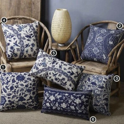 Navy Blue Hamptons Cushion Cover Floral Oriental Cushion Cover - 6 designs - image 1 of 4