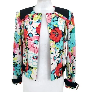 NWOT Auth JUICY COUTURE LTD Vibrant Floral & Gold Zip & Studs Jacket UK Size XS - Picture 1 of 17