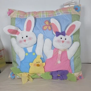 Bunny Pillow 15 x 15 Cream decor holiday Rabbit 3d Easter Nursery buttons felt - Picture 1 of 14