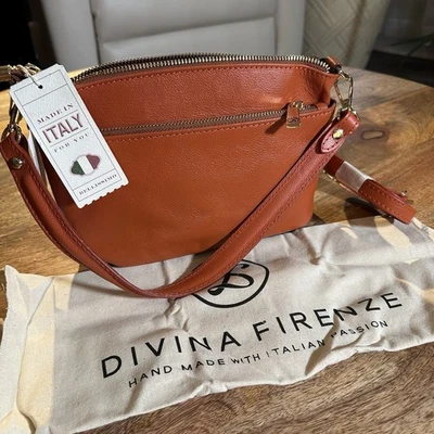 Divina Firenze Lilla Leather Cross Body Shoulder Purse Handbag ITALY Cuoio Orang - Image 1 of 4