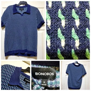 Suéter Bonobos Para Hombre Mediano Azul Marino Tejido Polo Manga Corta Patrón Texturizado - Imagen 1 de 16