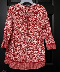 Damen 1X Tunika Oberteil 3/4 Arm rot-weiß von Fleur Bleue - Bild 1 von 8
