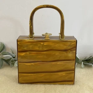 Vintage 1950s Stylecraft Miami Purse Gold Lucite Handle & Body Brown Gold shiny - Bild 1 von 10