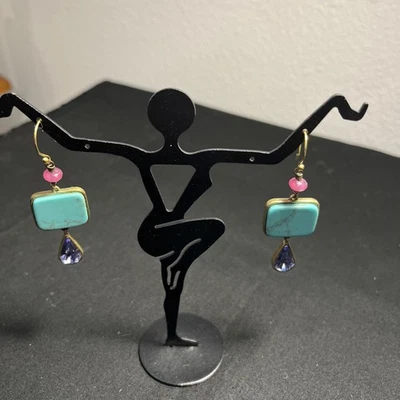 Vintage Silpada Carnivale Earrings  Turquoise, Resin, Swarovski Crystals, Brass - Image 1 of 3