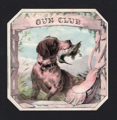 EX RARO Antiguo Original GUN CLUB Etiqueta de Puro - ORGULLOSO SPANIEL CON PÁJARO EN BOCA Foto 1 de 2