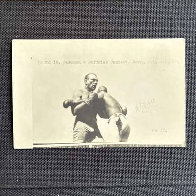 1910 Jack Johnson v. Jim Jeffries Real Photo Postcard By Dana AZO Back - Image 1 of 2