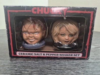 Chucky & Tiffany Ceramic Salt and Pepper Shaker Set Silver Buffalo Horror - Image 1 of 4