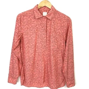 Gap Womens SZ S Light Summer Blouse Salmon Pink Floral Print Roll Tab Sleeves  - Picture 1 of 11
