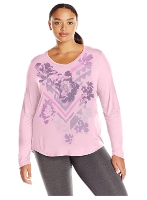NWT Just My Size 4X  Light Weight L/S V Neck Glitzy Graphic Tee Top Paleo Pink - Image 1 of 4