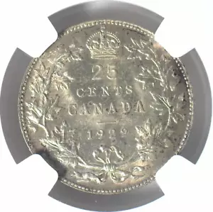 CANADA 1929 0.800 SILVER 25¢ KM-24a NGC MS 63 - Picture 1 of 3