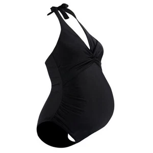 Women's Black Solid Color Beach Swim wears Maternity Swimsuit One Piece Bathing - Picture 1 of 4