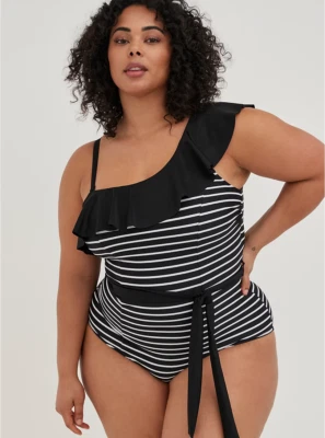 女式 Torrid 叠层单件泳装 - 条纹尺寸 00 10 中号全新带标签 — 第 1/4 张图片