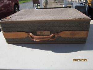 Hartmann 24" Brown Tweed Tan Leather Suitcase Travel Bag w/Combo Lock
