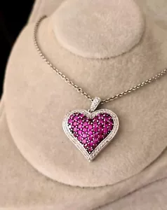 Ross Simons Sterling silver Pink Sapphire lab created Heart Pendant Necklace - Picture 1 of 12