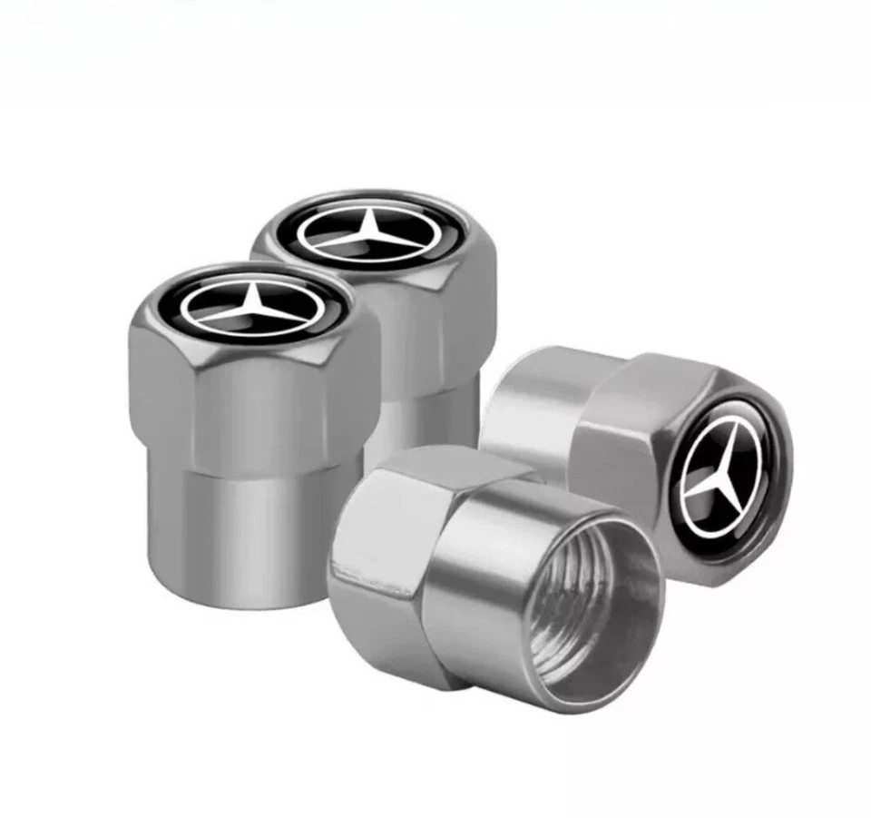 4er Set für Mercedes Logo Reifen Ventilkappen - Aluminium Silber Ventilkappen - Image 1 of 1