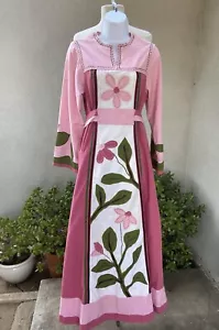 Vintage Boho kaftan long dress custom made floral pinks green XS - Picture 1 of 12