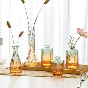 Glass Bud Vases Set of 5 Small Flower Vases for Centerpieces Amber and Green ... - Picture 1 of 8