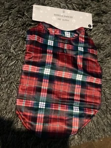 BNWT New Marks & Spencer Dog Pet Outfit - M - Red & Green Tartan - Padded - Picture 1 of 4