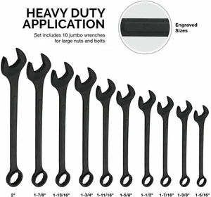10Pc Jumbo Spanner Set Heavy Duty Imperial Combination Open End Ring 1 -5/16-2" - Picture 1 of 4