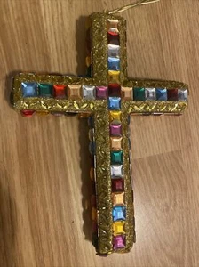 "Adorno Multicolor Cristal Dorado Cruz (es-10) Árbol de Navidad Colgante Decoración 9""" - Imagen 1 de 10