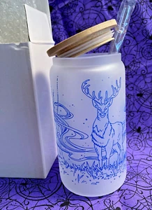 Wizarding Trunk Harry Potter Stag Patronus Glass w bamboo lid and straw NIB - Picture 1 of 4