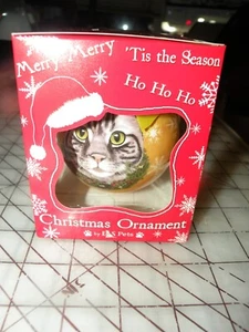 E & S Pets Silver Tabby Cat Christmas/Holiday Cat Ornament Shatter Proof NIB - Picture 1 of 4