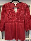 $74.50 Vintage America Blouse Boho Peasant Tunic Embroidered Top Size S