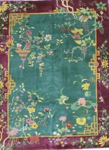 Art Deco Chinese Nichol Area Oriental Rug Carpet 8.10 X 11.7 Ft New Beauty Green - Picture 1 of 6