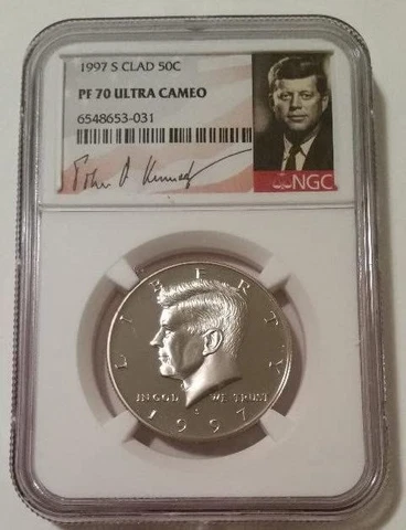 1997 S Clad Kennedy Half Dollar Proof PF70 UC NGC Portrait Label Cover