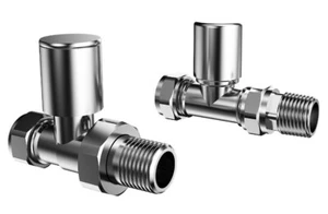 Radiator Valve Chrome Manual Straight 15mm Round (Pair) - Vurtu 17 - Picture 1 of 3