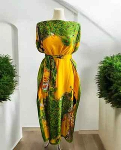 Stunning Silk Touch Orange & Green Chic Kaftan Dress Free Size 14-16-18-20 - Picture 1 of 5