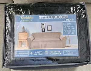 Golden Linens Black 2pc 4 Way Stretch Furniture Slipcover Set New - Picture 1 of 3