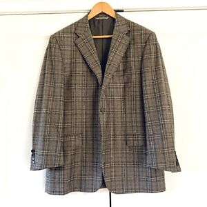 Canali 1934 Sz 54 IT 44 R Wool Plaid Blazer Sports Coat Flannel Jacket Tan 2 Btn