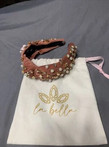 La Bella / rose gold pearl and crystal Knotted headband And Dust Bag - Picture 1 of 11