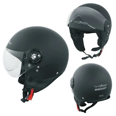 Scooter Moto Casco Jet Demi Omologato ECE 22-06 Visiera Avio Nero Opaco - Immagine 1 di 3