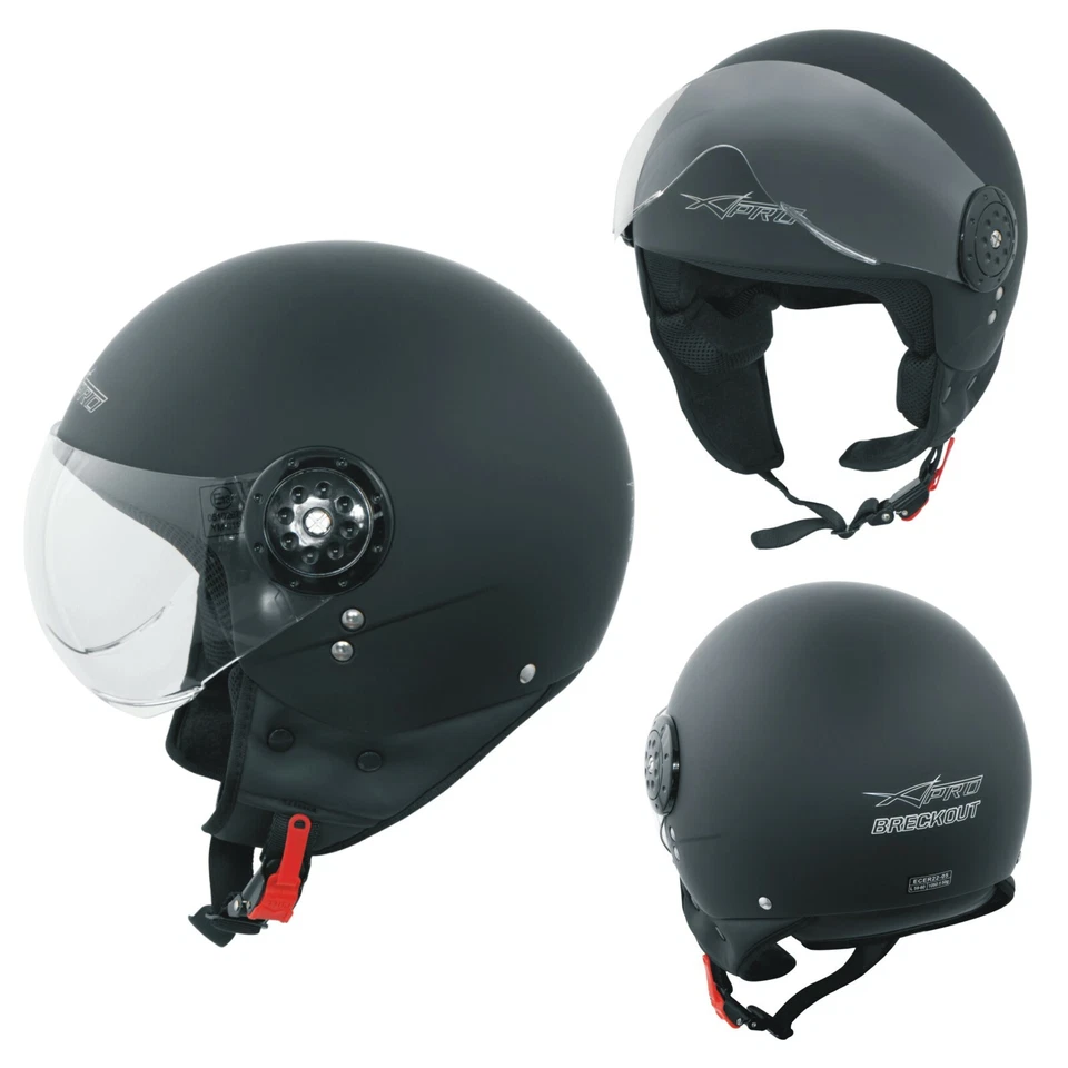 Scooter Moto Casco Jet Demi Omologato ECE 22-06 Visiera Avio Nero Opaco - Immagine 1 di 3