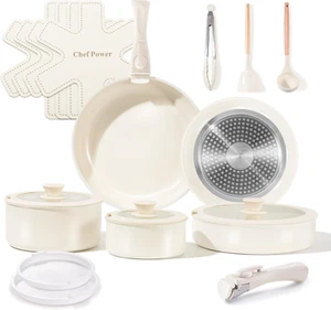 Ceramic Cookware Set Non Toxic with Detachable Handles, Healthy Nonstick Pans an - Picture 1 of 8