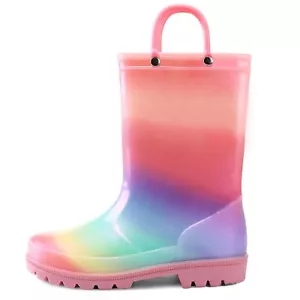 Girls Boys Rain Boots Waterproof with Easy on Handles for Toddler/Little Kid/... - Picture 1 of 6