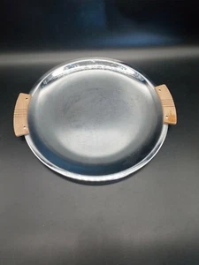 VTG MCM Kromex Round Serving Tray With Teak Wood Handles 14 1/2" - Picture 1 of 2