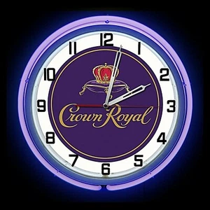 19" Crown Royal Whisky Logo Sign Purple Double Neon Clock Man Cave Bar Garage - Picture 1 of 2