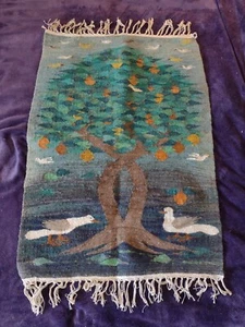 Vintage EGYPTIAN TAPESTRY - Birds Tree 39" x 27" Green Wall Decor Handmade - Picture 1 of 9
