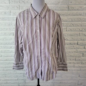Casual Corner Annex Women Top 2X Lavender Stripe Collar Lightweight Cotton Blend - Picture 1 of 10