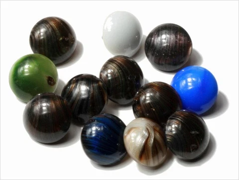 Collection (12) 14mm rare antique Czech satin striped glass waistcoat buttons Cover