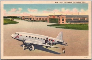 Columbus, Ohio LINEN Postcard PORT COLUMBUS Airport View / TWA Plane LINEN 1937 - Picture 1 of 2