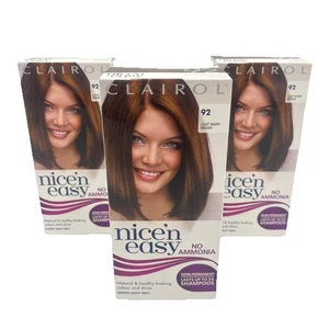 3X CLAIROL NICE N EASY HAIR COLOUR 92 LIGHT WARM BROWN 24 SHAMPOOS NO AMMONIA - Picture 1 of 5