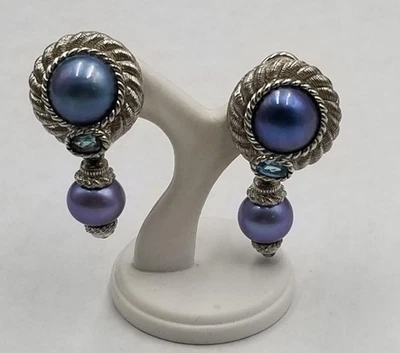 NWOT Judith Ripka Sterling Silver Blue Mabe Pearl & Blue Topaz Earrings - Image 1 of 3