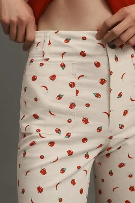 Anthropologie Colette Linen Pants Crop Wide Leg Maeve Peppers Tomato Sz 27P NEW - Image 1 of 4